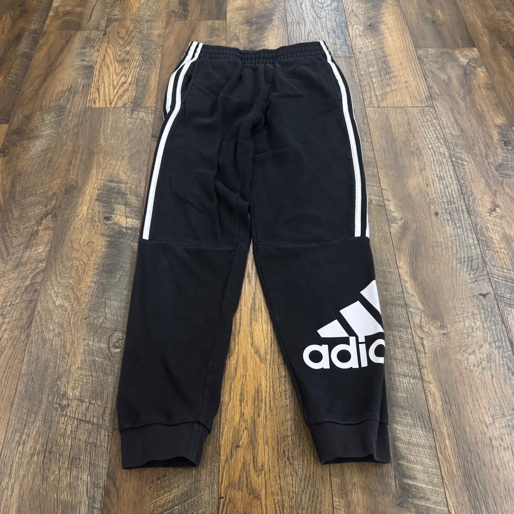 Adidas Boys XL 18/20 Black Fleece Joggers 3-Stripe Oversized Logo Sweatpants